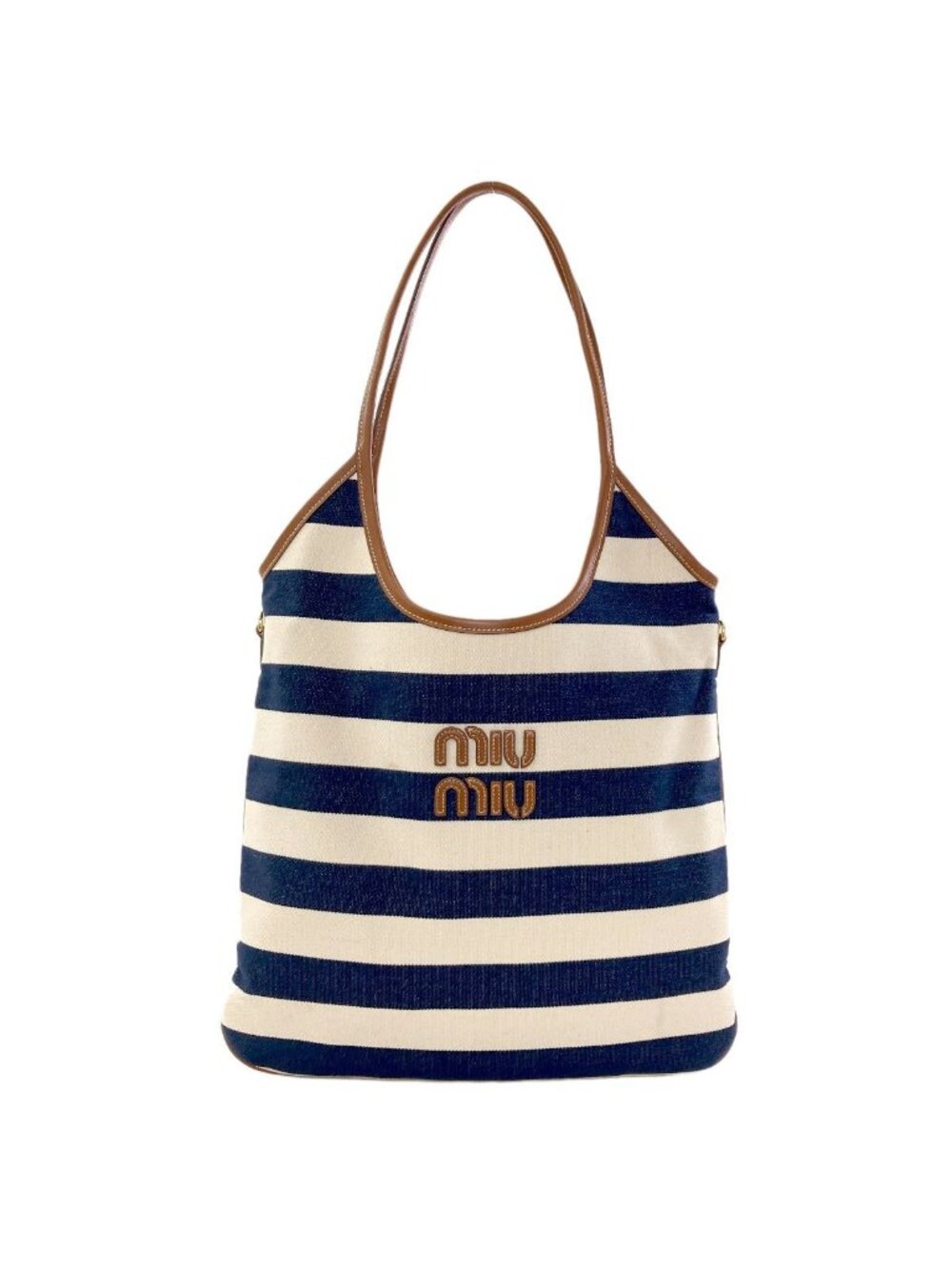 Miu Miu Ivy Border Tote Canvas Leather